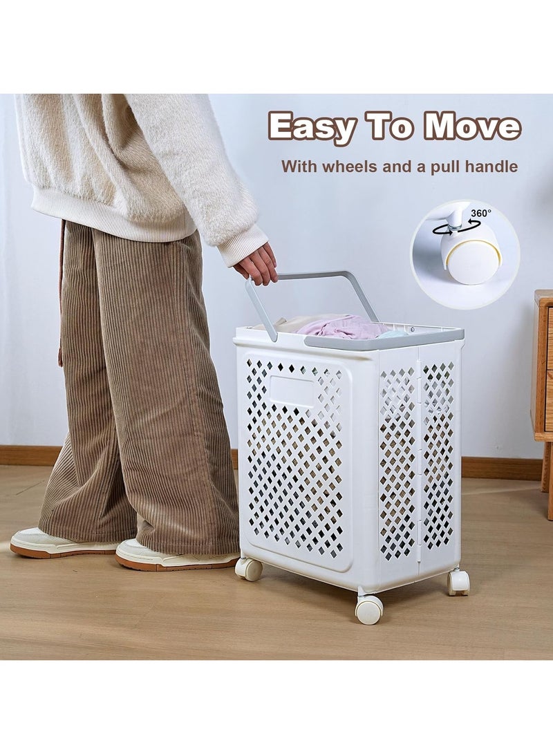 Beauenty Laundry Basket, Plastic Folding Laundry Hampers With Wheels, 50L Collapsible Laundry Baskets With Handles, Rolling Laundry Hamper With Breathable, Easy to  - Image 4