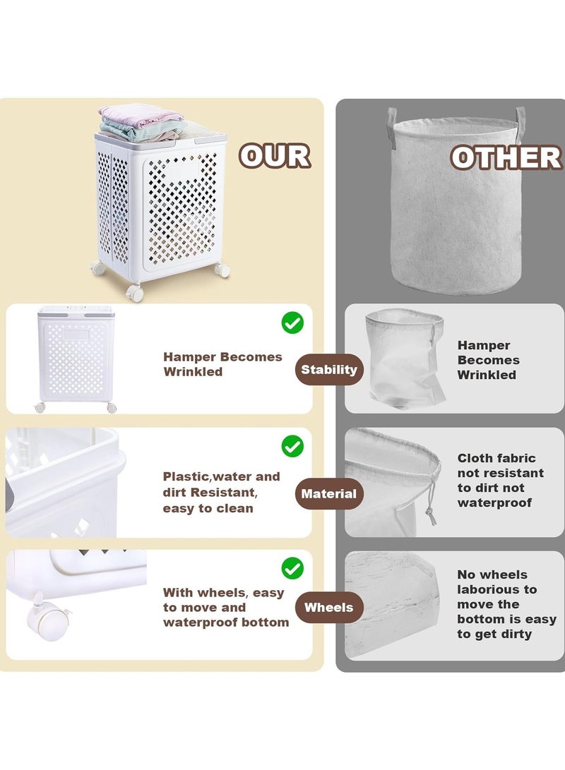 Beauenty Laundry Basket, Plastic Folding Laundry Hampers With Wheels, 50L Collapsible Laundry Baskets With Handles, Rolling Laundry Hamper With Breathable, Easy to  - Image 5
