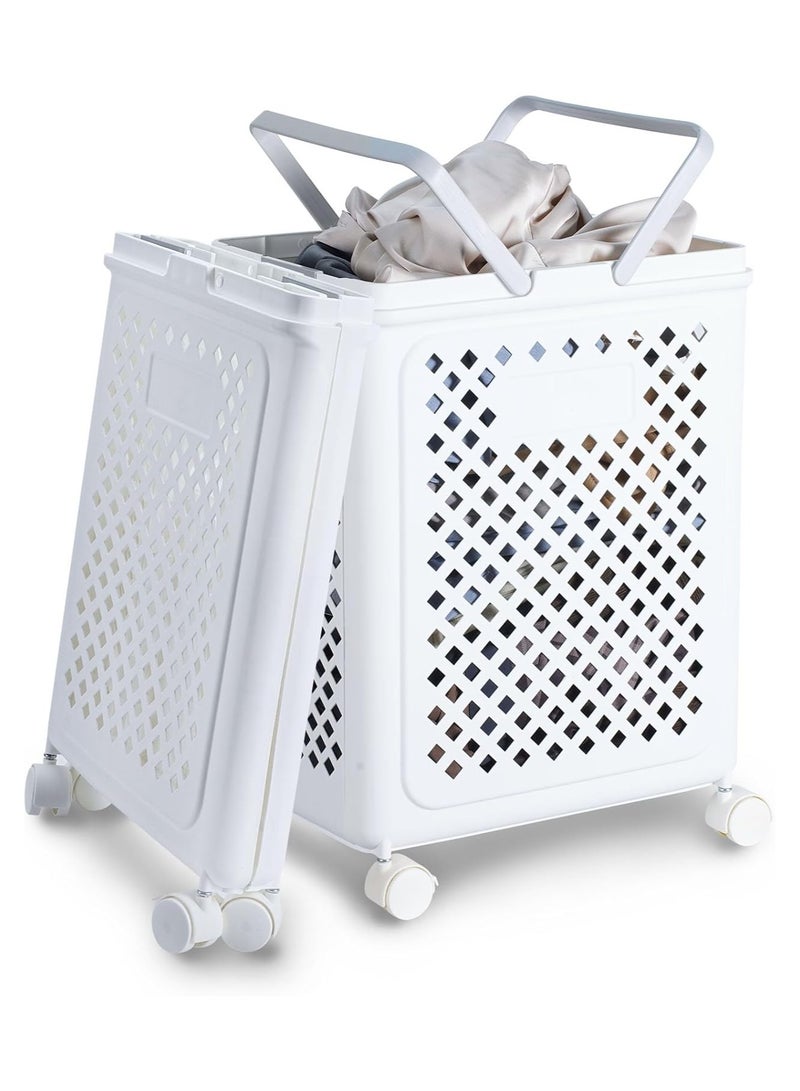 Beauenty Laundry Basket, Plastic Folding Laundry Hampers With Wheels, 50L Collapsible Laundry Baskets With Handles, Rolling Laundry Hamper With Breathable, Easy to  - Image 1