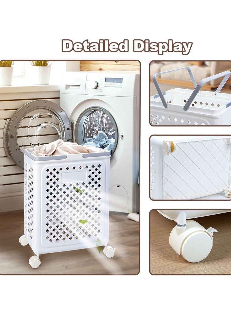 Beauenty Laundry Basket, Plastic Folding Laundry Hampers With Wheels, 50L Collapsible Laundry Baskets With Handles, Rolling Laundry Hamper With Breathable, Easy to  - Image 2