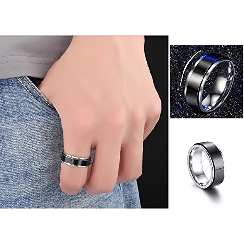 yfstyle 4PCS Stainless Steel Rings for Men - Wedding & Stackable Bands - Black Plated Matte Finish - Size 6-12 - Image 5
