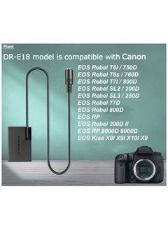 DMK Power DMK Power ACK-E18 AC Power Supply DR-E18 Dummy Battery Adapter Camera Charger Compatible with Canon EOS 200D 750D 760D 800D 77D Rebel SL2 T6i T6s T7i EOS Kiss X8 Kiss X8i EOS 8000D Digital SLR  - Image 2