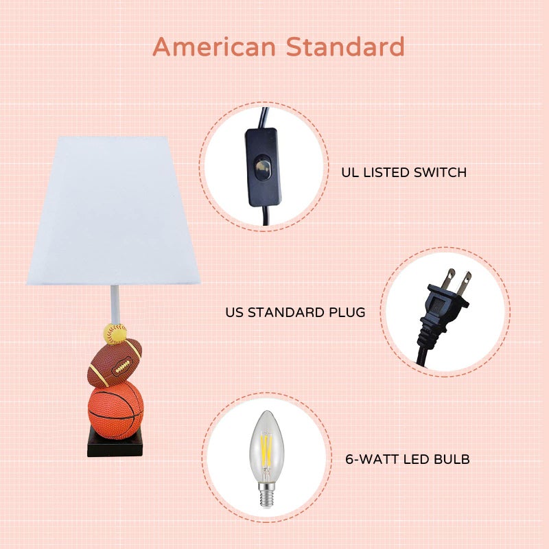 HERBESTBAY Kids Table Lamp, 14 Inch Football, Basketball & Baseball Design with Cute Lampshade, Sports-Themed lamp Ideal for Children's Bedroom Decor, Bedside Lamp Includes LED Bulb - Image 4