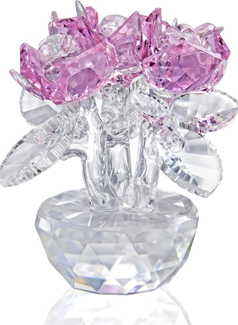 RARELY باقة ورد كريستال وردي مجموعة زهور تمثال زجاجي لزينة عيد الأم - Image 1