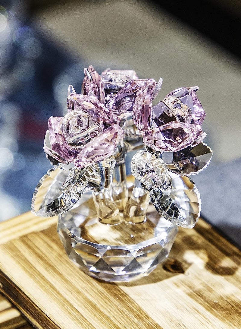 RARELY باقة ورد كريستال وردي مجموعة زهور تمثال زجاجي لزينة عيد الأم - Image 2