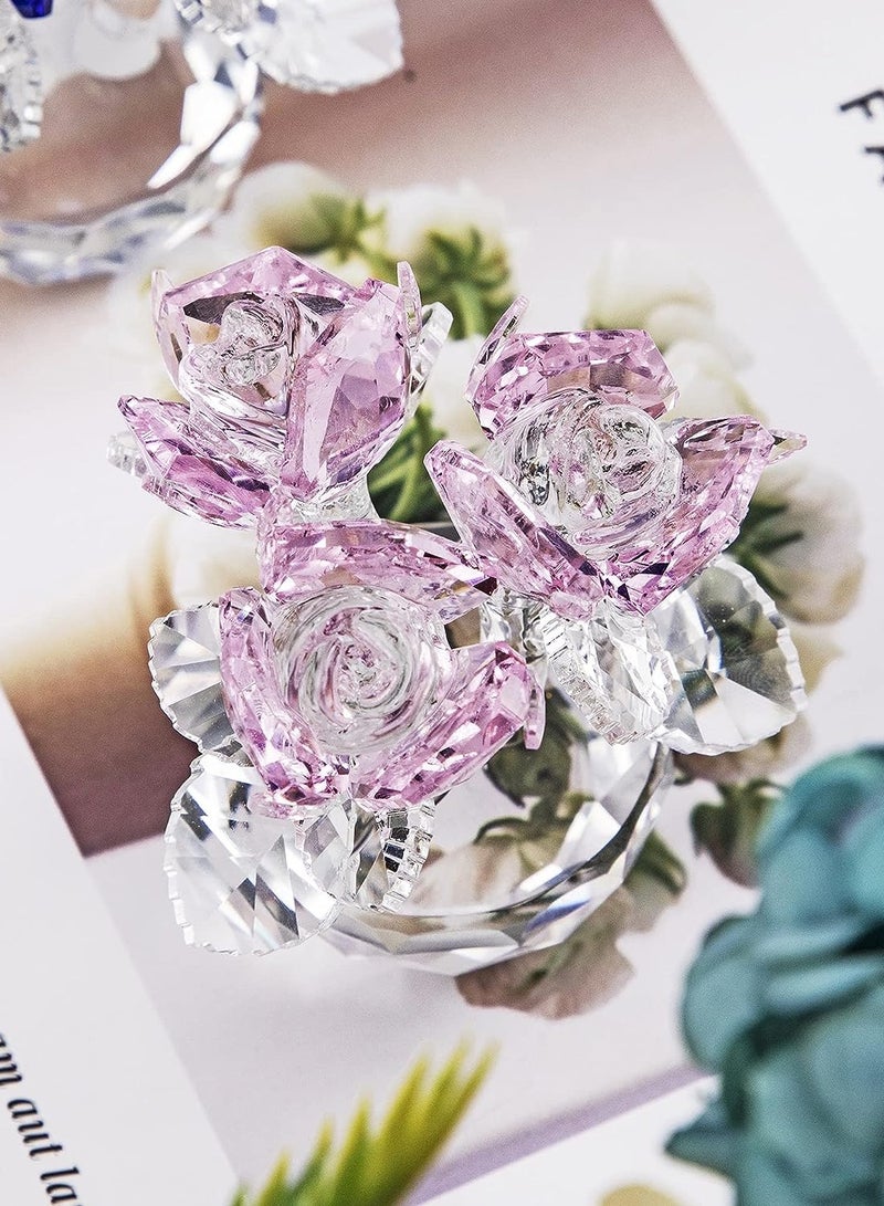 RARELY باقة ورد كريستال وردي مجموعة زهور تمثال زجاجي لزينة عيد الأم - Image 3