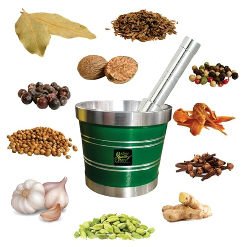 Online Quality Store Aluminium Green Khal Batta/Mortar & Pestle/Imam Okhli/Musal/Kitchen Masher/Aluminium Masher/Khallad/Mam Dasta/Spice Mixer Heavy for Use in Home and Kitchen - Image 5