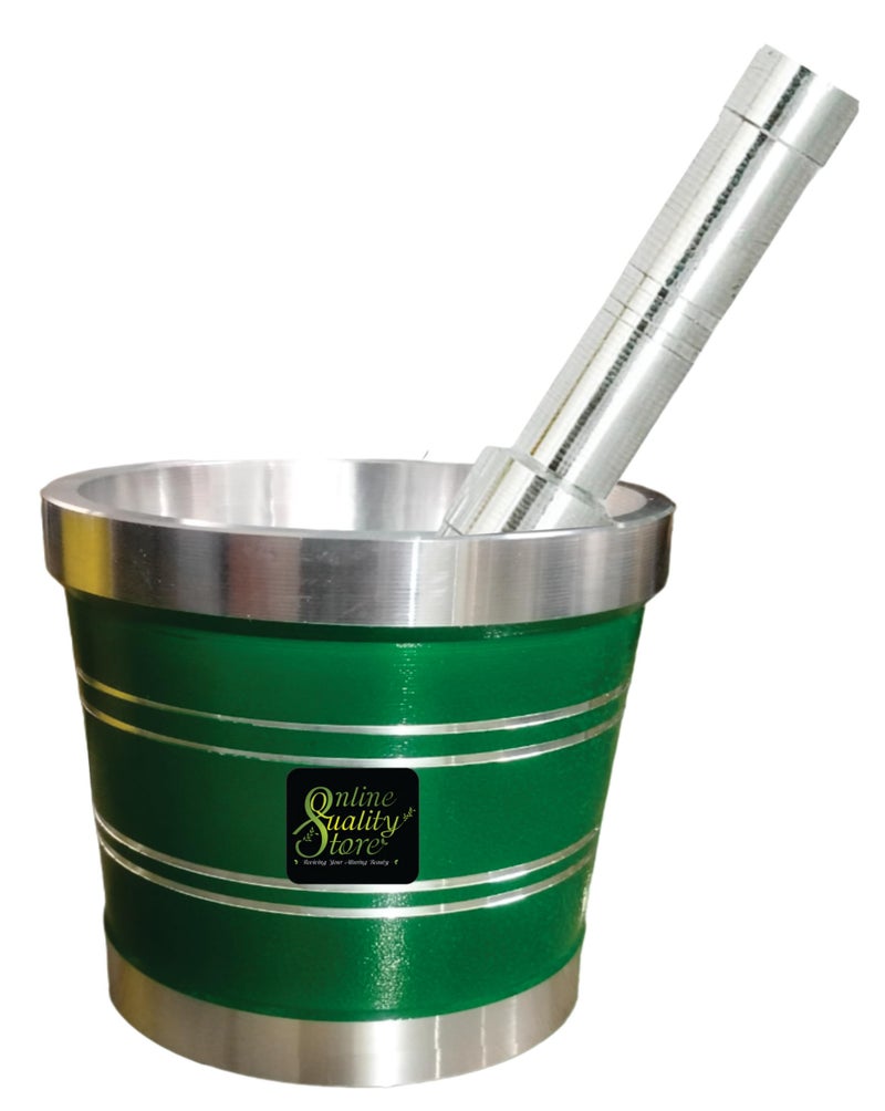 Online Quality Store Aluminium Green Khal Batta/Mortar & Pestle/Imam Okhli/Musal/Kitchen Masher/Aluminium Masher/Khallad/Mam Dasta/Spice Mixer Heavy for Use in Home and Kitchen - Image 2