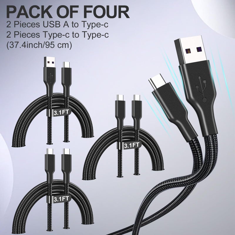 Famoby 4 Pack Braided Charging Cable 60W 3.1FT(2 Pack USB to USB C and 2 Pack USB C to USB C) Type C 60W Fast Charging Cable for iPhone 17 Series/16 Series/15 Series,iPad,AirPods,Watch,Samsung and More - Image 2