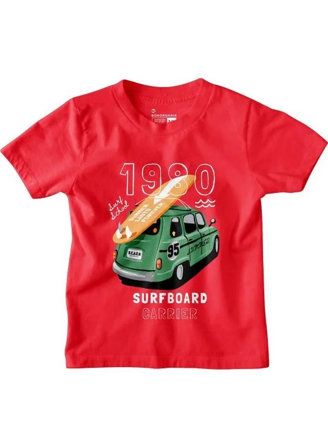 Bonorganik Boy's Red 100% Cotton Character Printed Regular Fit T-Shirt