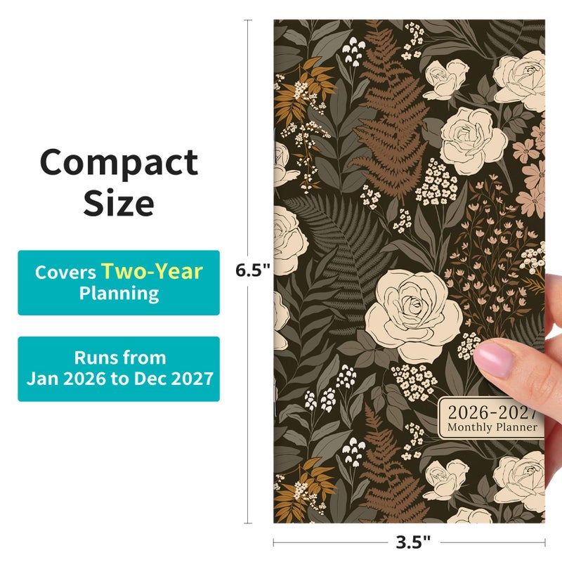 ZOTIA Pocket Calendar 2026-2027 for Purse, Two Year Monthly Planner Pocket Size 6.5" x 3.5", Jan 2026 - Dec 2027 Monthly Planner Small Calendar for School, Work and Home - Wild Rose - Image 3