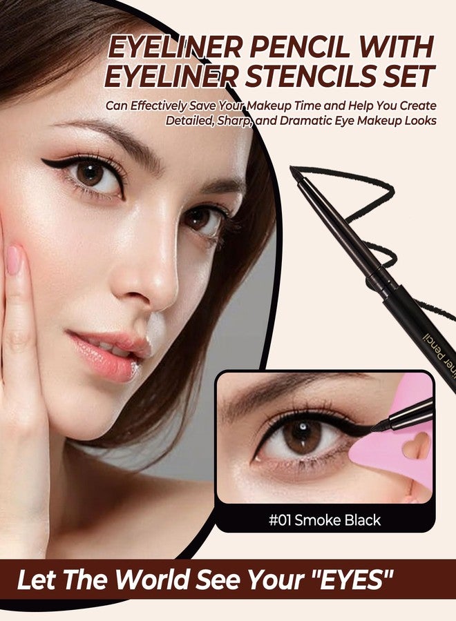 SUMEITANG Black Eyeliner Pencil Retractable Gel Eyeliner Pencil Built in Sharpener Waterproof Smudge proof Waterline Eye Liner Pencil Smooth Creamy Texture With 1 Eyeliner Stencil Makeup Tool - Image 3
