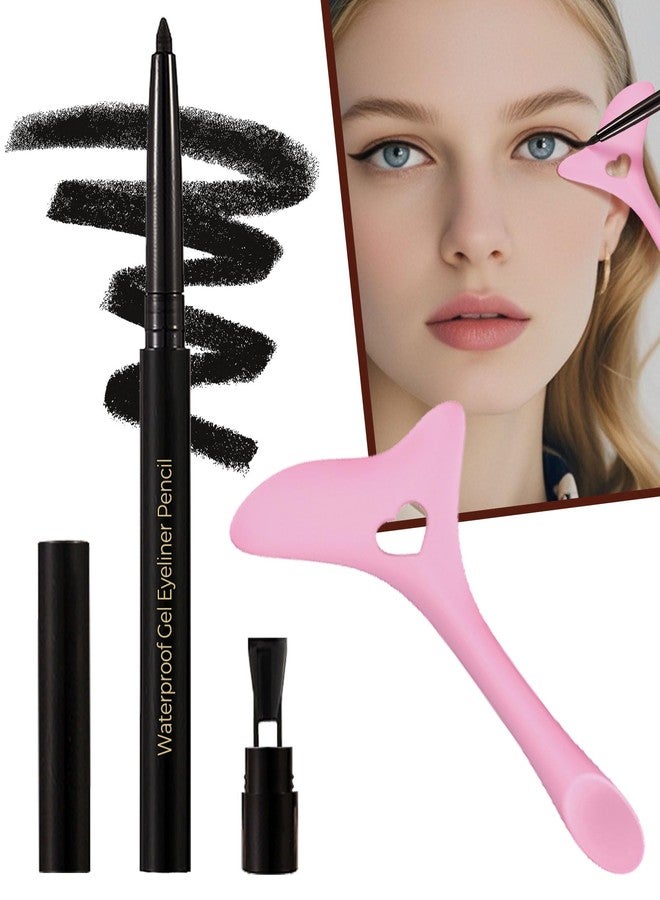 SUMEITANG Black Eyeliner Pencil Retractable Gel Eyeliner Pencil Built in Sharpener Waterproof Smudge proof Waterline Eye Liner Pencil Smooth Creamy Texture With 1 Eyeliner Stencil Makeup Tool - Image 2