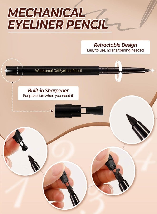 SUMEITANG Black Eyeliner Pencil Retractable Gel Eyeliner Pencil Built in Sharpener Waterproof Smudge proof Waterline Eye Liner Pencil Smooth Creamy Texture With 1 Eyeliner Stencil Makeup Tool - Image 5