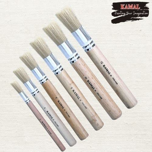 KAMAL Set of 6 Wooden Stencil Brushes in Pure Natural Hog Hair Bleached Bristle for Acrylic Oil Art Painting Stencil Project DIY Crafts - Image 4