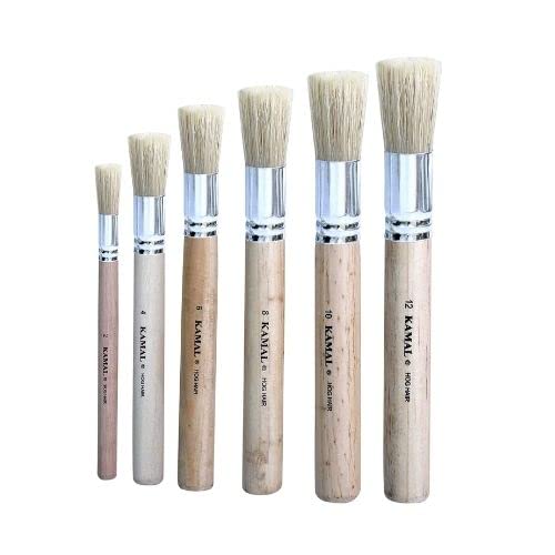 KAMAL Set of 6 Wooden Stencil Brushes in Pure Natural Hog Hair Bleached Bristle for Acrylic Oil Art Painting Stencil Project DIY Crafts - Image 1