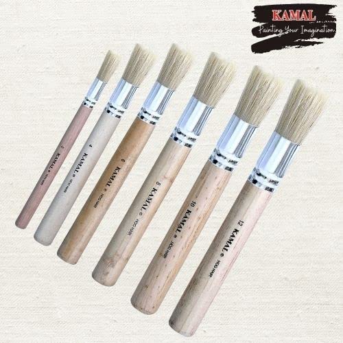 KAMAL Set of 6 Wooden Stencil Brushes in Pure Natural Hog Hair Bleached Bristle for Acrylic Oil Art Painting Stencil Project DIY Crafts - Image 5