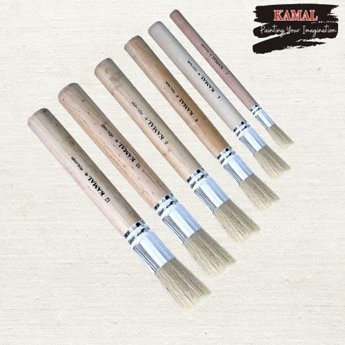 KAMAL Set of 6 Wooden Stencil Brushes in Pure Natural Hog Hair Bleached Bristle for Acrylic Oil Art Painting Stencil Project DIY Crafts - Image 2