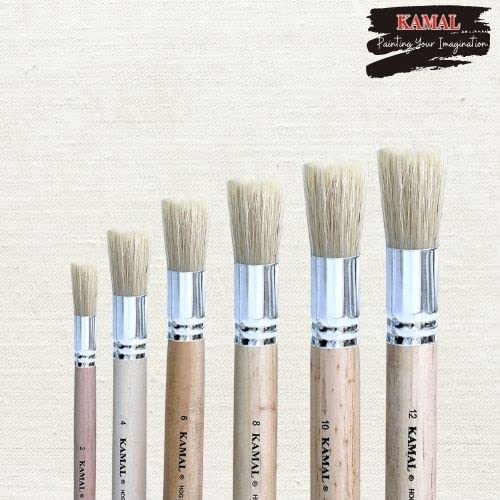 KAMAL Set of 6 Wooden Stencil Brushes in Pure Natural Hog Hair Bleached Bristle for Acrylic Oil Art Painting Stencil Project DIY Crafts - Image 3