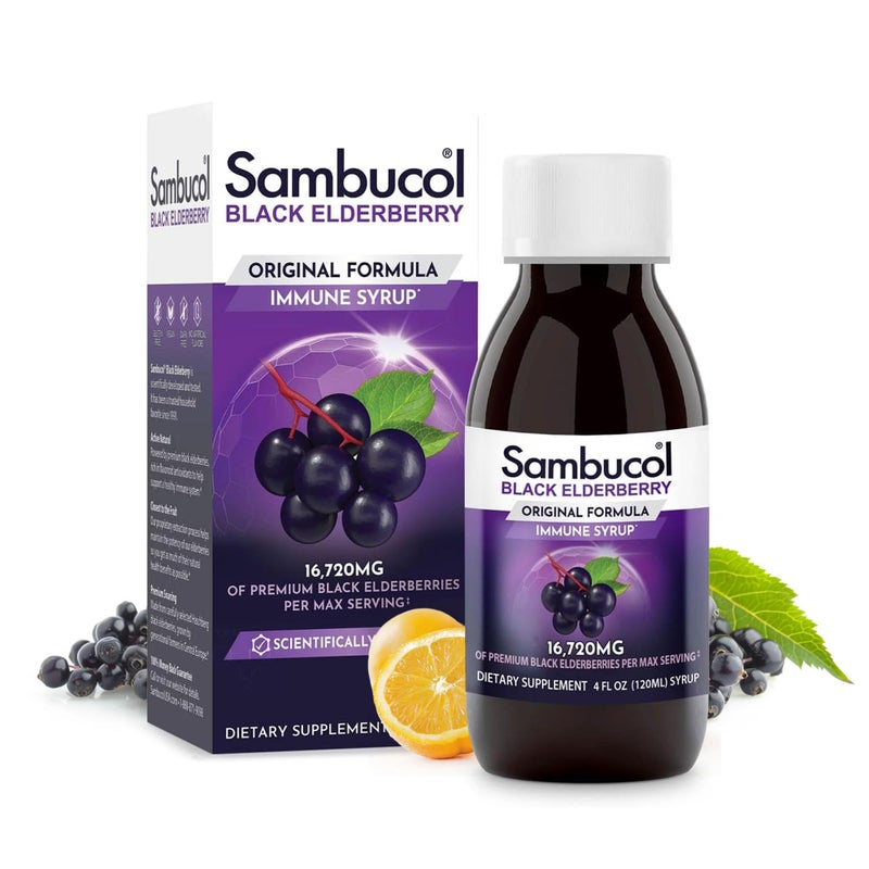 Sambucol Black Elderberry Syrup - Sambucus Elderberry Syrup, Black Elderberry Liquid, Immune Support, Elderberry Syrup for Kids and Adults, High Antioxidants, Gluten Free - Original Formula, 4 Fl Oz - Image 1