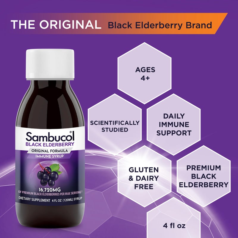 Sambucol Black Elderberry Syrup - Sambucus Elderberry Syrup, Black Elderberry Liquid, Immune Support, Elderberry Syrup for Kids and Adults, High Antioxidants, Gluten Free - Original Formula, 4 Fl Oz - Image 4