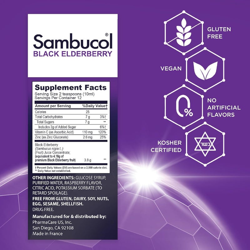 Sambucol Black Elderberry Syrup - Sambucus Elderberry Syrup, Black Elderberry Liquid, Immune Support, Elderberry Syrup for Kids and Adults, High Antioxidants, Gluten Free - Original Formula, 4 Fl Oz - Image 3