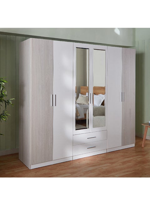 Fiesta 6-Door Wardrobe with 2 Drawers and 2 Mirrors 243 x 216 x 60 cm