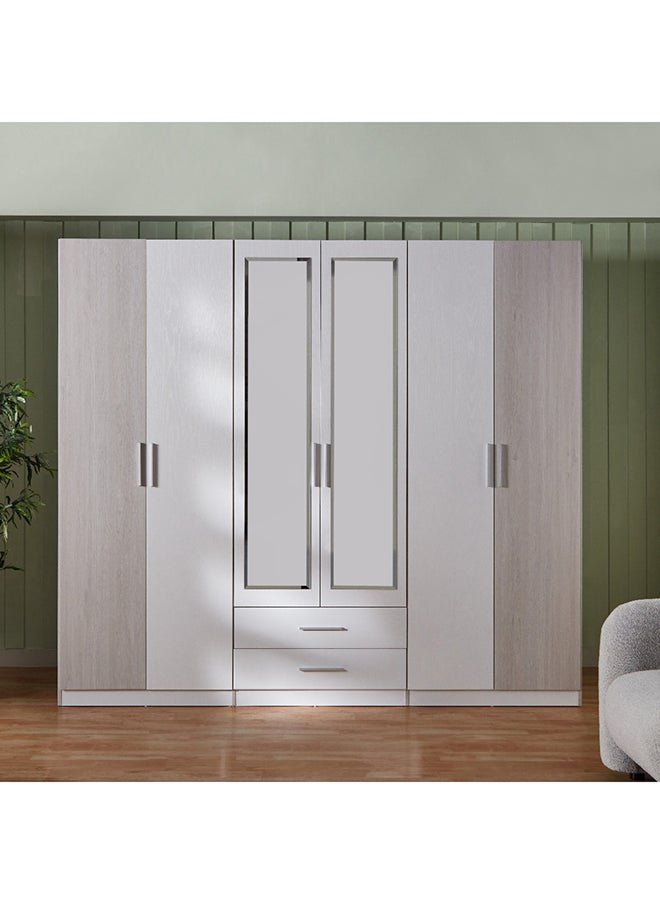 Fiesta 6-Door Wardrobe with 2 Drawers and 2 Mirrors 243 x 216 x 60 cm