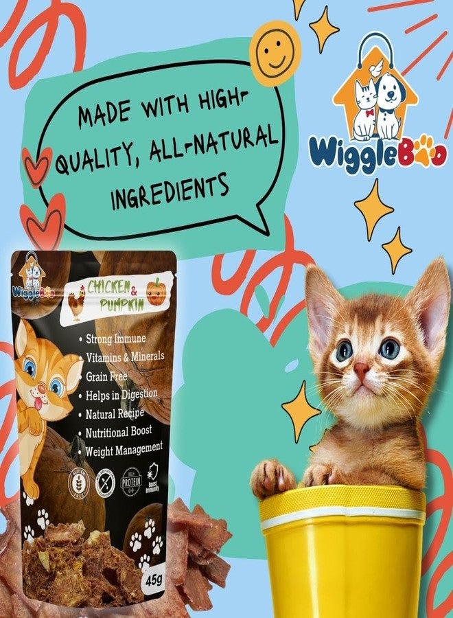 WiggleBoo مكافآت ويغل بو للقطط بنكهة الدجاج واليقطين | عبوة سفر | غنية بالبروتين | طارد طبيعي للديدان | مناسبة لجميع سلالات القطط | وجبة خفيفة مقرمشة (45 غرام) - Image 2
