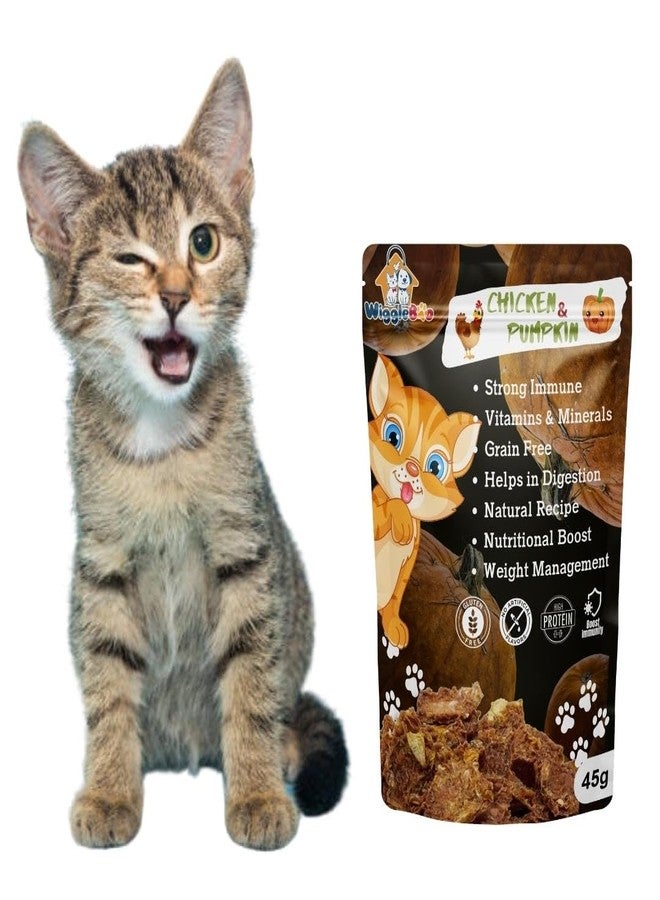 WiggleBoo مكافآت ويغل بو للقطط بنكهة الدجاج واليقطين | عبوة سفر | غنية بالبروتين | طارد طبيعي للديدان | مناسبة لجميع سلالات القطط | وجبة خفيفة مقرمشة (45 غرام) - Image 1