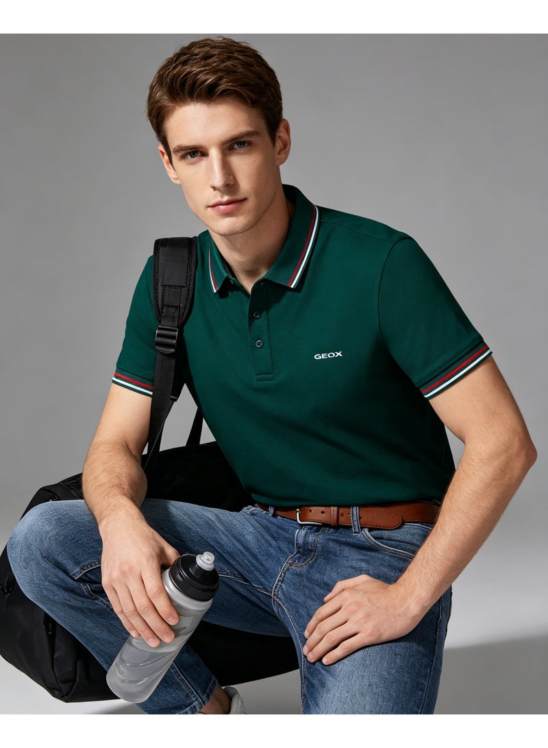 GEOX Unisex Short Sleeve Polo Shirt Casual Daily Office Wear Green - Image 1