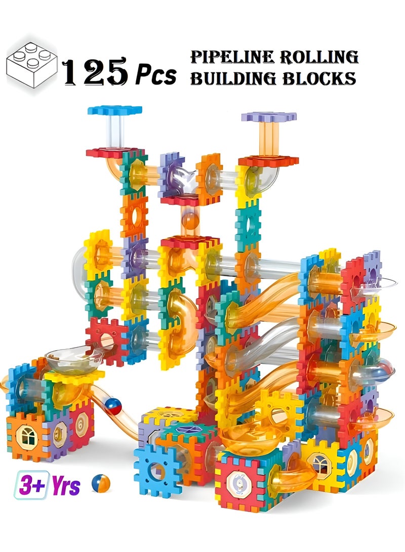 مجموعة مكعبات بناء على شكل كرات متدحرجة من 125 قطعة للأطفال - لعبة بناء ملونة من معدات ومسارات DIY للأولاد والبنات - ألعاب تعليمية لتعلم العلوم والتكنولوجيا والهندسة والرياضيات - لعب خيالي عملي للأطفال من سن 3 سنوات فما فوق - لعبة هندسية للأطفال لتنمية العقل - مجموعة بناء بلاستيكية آمنة ومتينة - Image 1