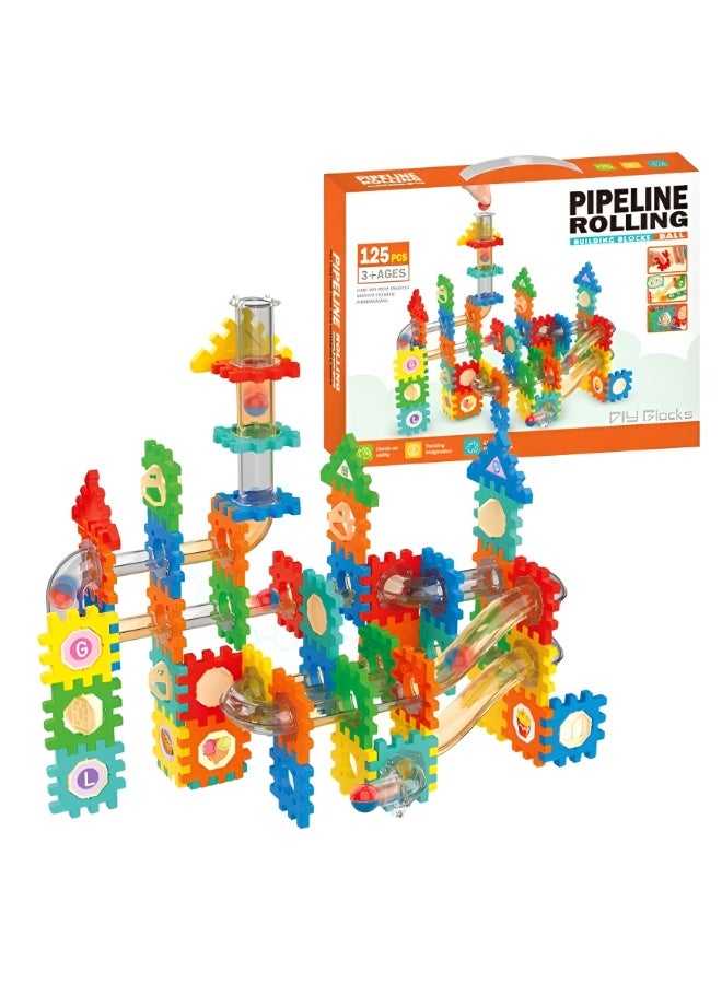 مجموعة مكعبات بناء على شكل كرات متدحرجة من 125 قطعة للأطفال - لعبة بناء ملونة من معدات ومسارات DIY للأولاد والبنات - ألعاب تعليمية لتعلم العلوم والتكنولوجيا والهندسة والرياضيات - لعب خيالي عملي للأطفال من سن 3 سنوات فما فوق - لعبة هندسية للأطفال لتنمية العقل - مجموعة بناء بلاستيكية آمنة ومتينة - Image 5