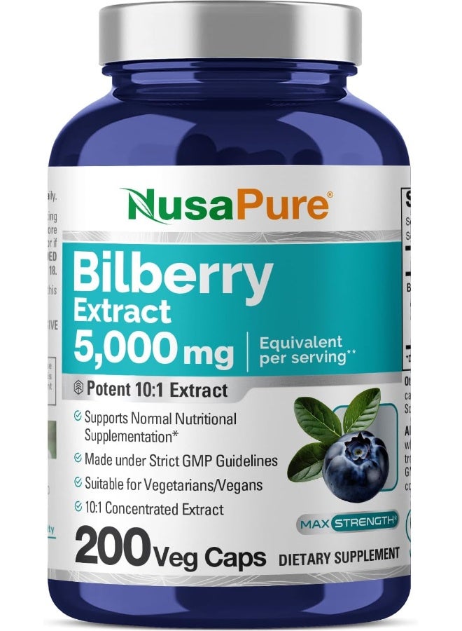 NusaPure Bilberry Extract 5000mg 200 Vegetarian Caps (Non-GMO & Gluten Free) Healthy Vision Support* Healthy Antioxidant Activity Support * - Image 1