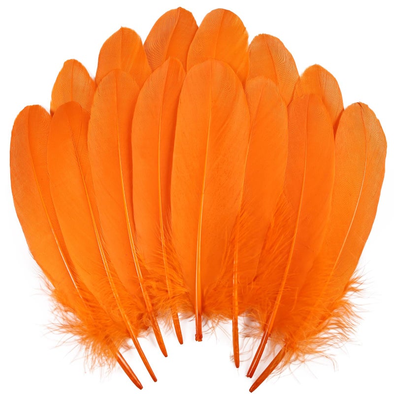 THARAHT 120pcs Orange Goose Feathers Natural Bulk 68 inch 1520cm for Crafts DIY Cosplay Wedding Party Halloween Decoration Goose Nagoire Feathers