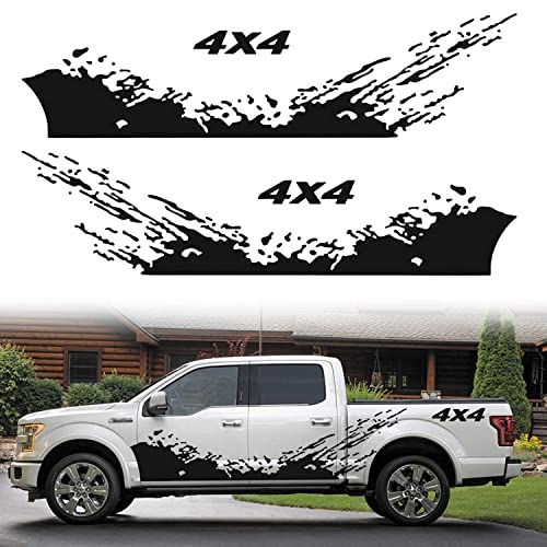 Leasinder 2pcs 74.8'' Universal Racing Stripes Car Decals 4x4 Waves Graphics Vinyl Stickers Waterproof Car Door Body Side Stickers Decals Decorations for Truck Pickup SUV Vehicles (X254 Black) - Image 1