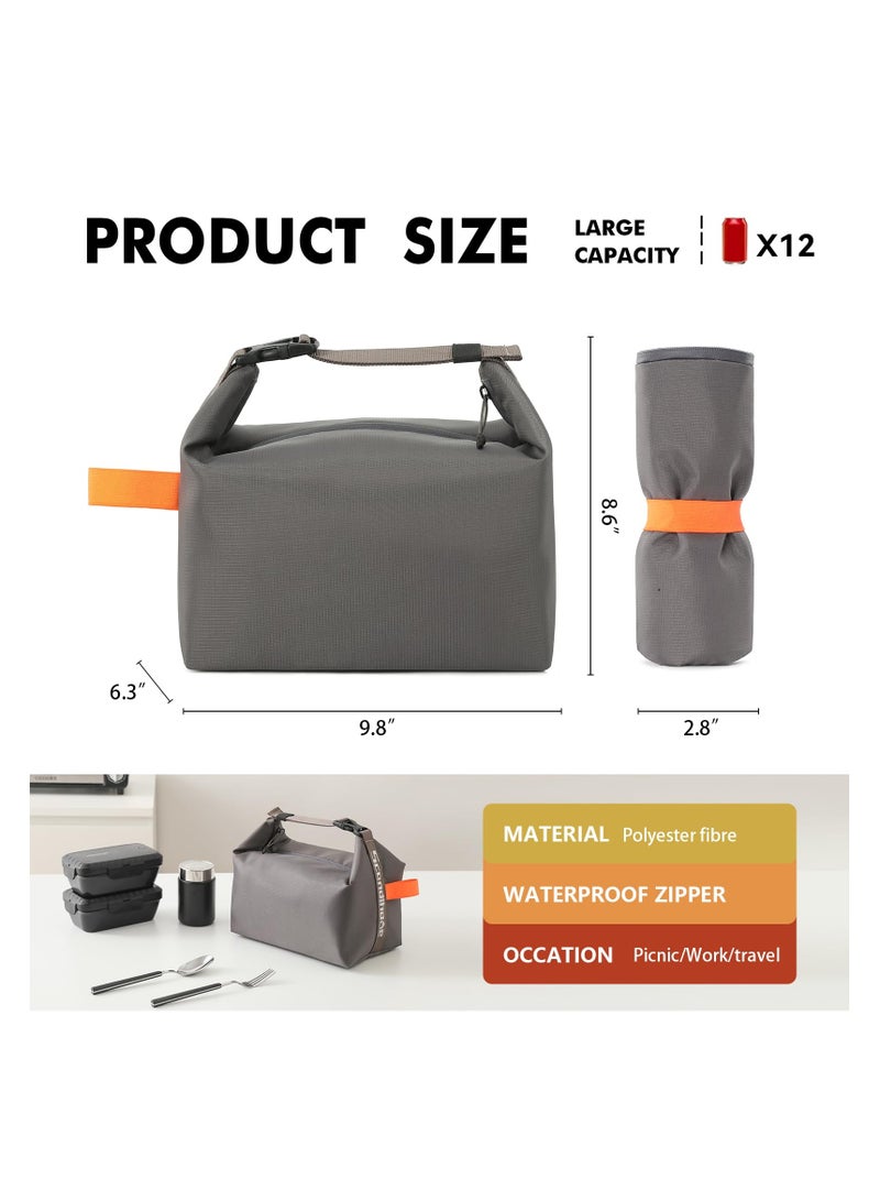 Lunch bag for Adult Women Men, Reusable High Capacity Lunch Tote Bags, Small Leakproof Cooler Food Lunch Containers, Lunch box for Work, Travel, Outdoor, School Picnic, One Size (Grey)  - Image 2