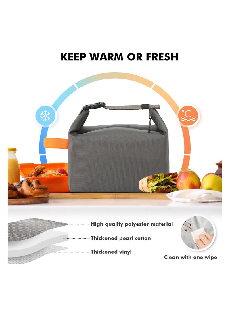 Lunch bag for Adult Women Men, Reusable High Capacity Lunch Tote Bags, Small Leakproof Cooler Food Lunch Containers, Lunch box for Work, Travel, Outdoor, School Picnic, One Size (Grey)  - Image 4
