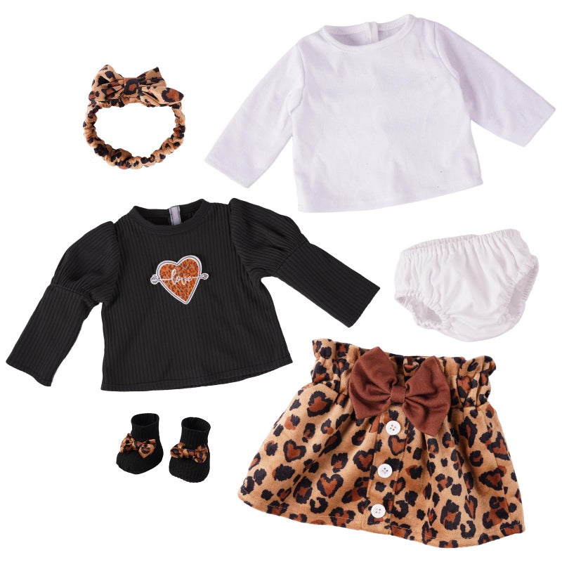 BABESIDE 5-Piece Reborn Baby Doll Clothes, Baby Doll Clothes Fits 17-22 Inch Dolls with Leopard Dress, Headband, Coat, Reusable Doll Diaper and Socks,Pretend Play Gift for Kids 3+ Birthday Christmas - Image 1