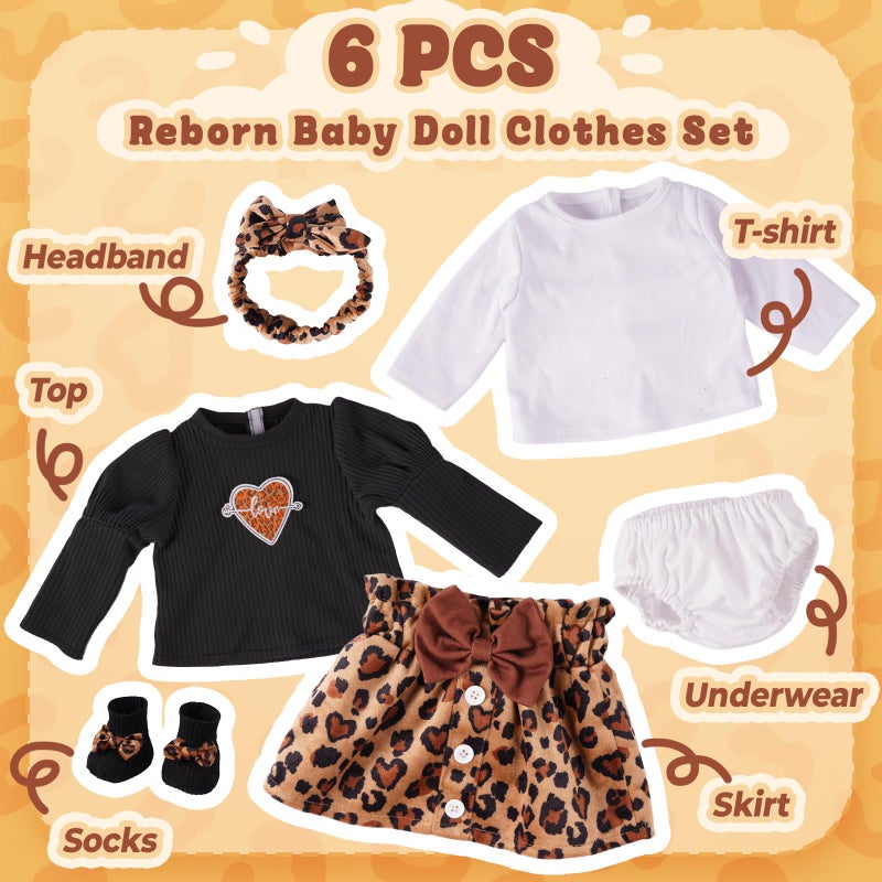 BABESIDE 5-Piece Reborn Baby Doll Clothes, Baby Doll Clothes Fits 17-22 Inch Dolls with Leopard Dress, Headband, Coat, Reusable Doll Diaper and Socks,Pretend Play Gift for Kids 3+ Birthday Christmas - Image 4