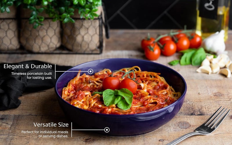 KooK Pasta Bowl Salad Bowls Soup Serving Bowls Ceramic Large Capacity Microwave  Dishwasher Safe Set of 4 40 Oz Cobalt - Image 2