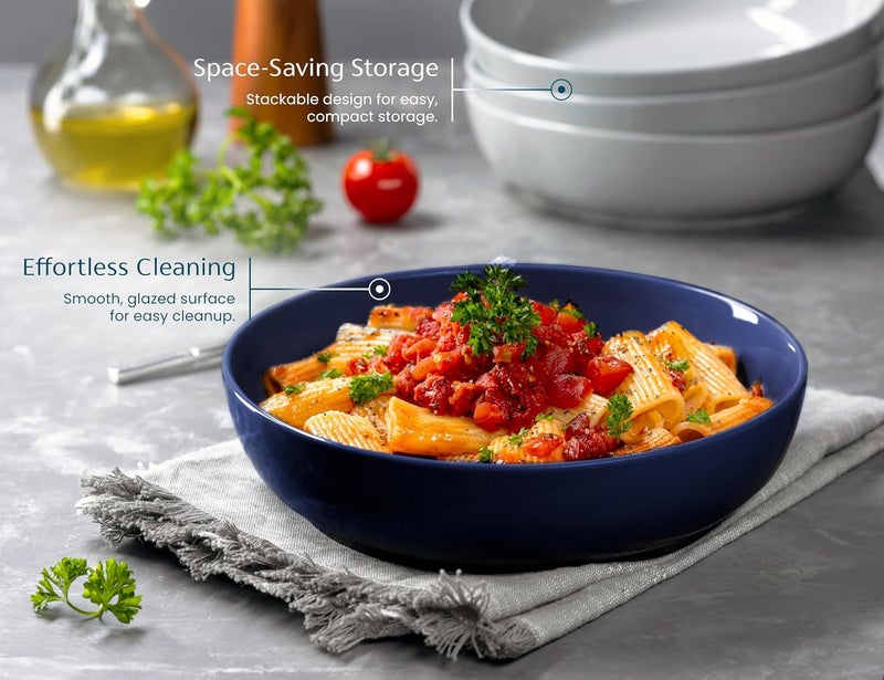 KooK Pasta Bowl Salad Bowls Soup Serving Bowls Ceramic Large Capacity Microwave  Dishwasher Safe Set of 4 40 Oz Cobalt - Image 4