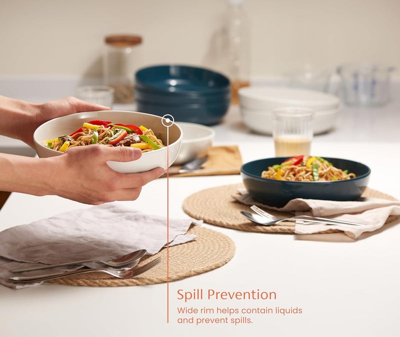 KooK Pasta Bowl Salad Bowls Soup Serving Bowls Ceramic Large Capacity Microwave  Dishwasher Safe Set of 4 40 Oz Cobalt - Image 3