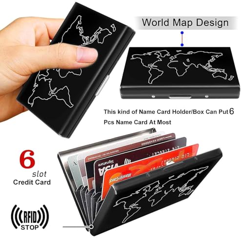 DAHSHA 2 Pack 6 Slots Metal Credit/Debit/ATM Card Holder Case Wallet for Men & Women (Black Laser Print World Map-6.5 x 1.3 x 9.5 cm) - Image 4