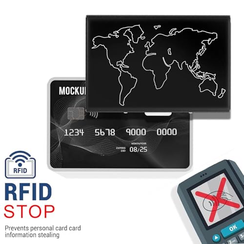 DAHSHA 2 Pack 6 Slots Metal Credit/Debit/ATM Card Holder Case Wallet for Men & Women (Black Laser Print World Map-6.5 x 1.3 x 9.5 cm) - Image 5