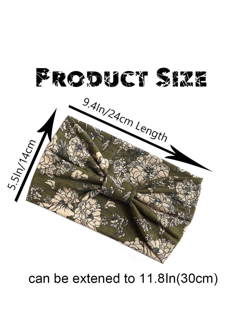 Excefore Head Scarf Women, Bandeau Headbands Wide Knot Hair Scarf Floral Printed Hair Band Elastic Turban Thick Head Wrap Stretch Fabric Cotton Head Bands Thick Fashion Hair Accessories for Women Pack of 3  - Image 2