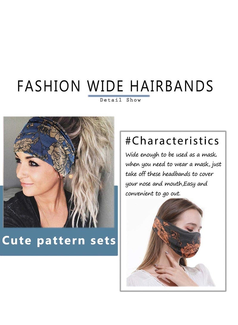 Excefore Head Scarf Women, Bandeau Headbands Wide Knot Hair Scarf Floral Printed Hair Band Elastic Turban Thick Head Wrap Stretch Fabric Cotton Head Bands Thick Fashion Hair Accessories for Women Pack of 3  - Image 5