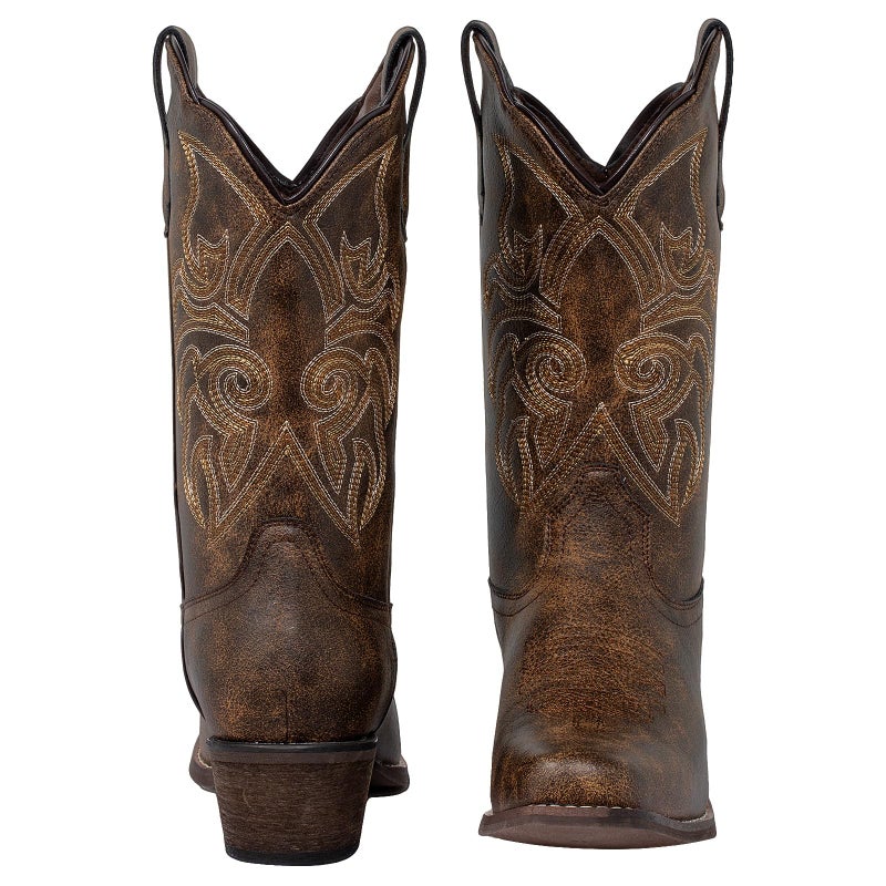 J's.o.l.e Women's Square Toe Cowboy Boots Mid Wide Calf Distressed Western Cowgirl Boots Brown US 8 - Image 4
