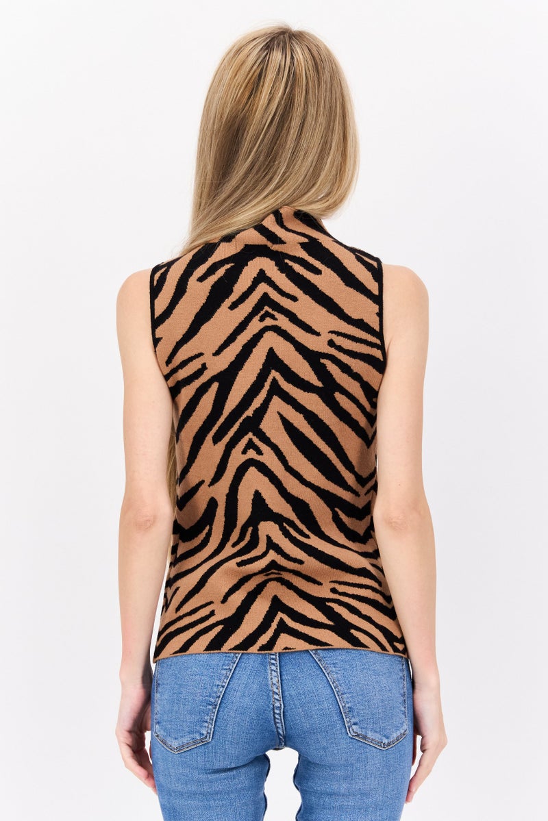 CARMEN MARC VALVO Women Mock Neck Sleeveless Animal Pattern Top, Multicolor - Image 2