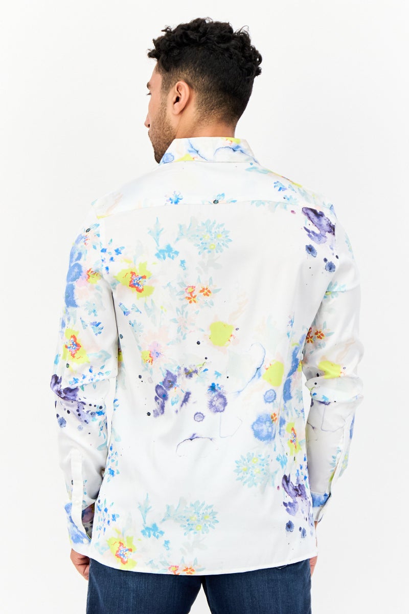 Asos Design Men Regular Fit Long Sleeves Abstract Print Satin Casual Shirt, Multicolor - Image 3